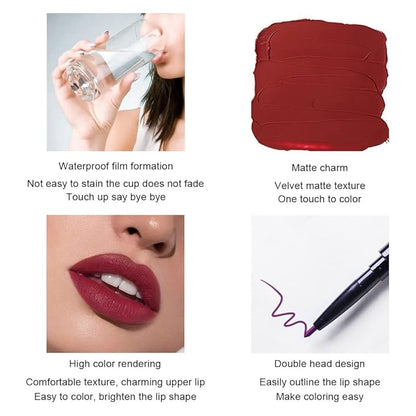 evpct 6Pcs Dark Red Mauve Purple Plum Matte Lip Stain Lip Liner and Lipstick Set Long Lasting Waterproof labiales matte mate larga duracion listip 24 hours a prueba de agua mate 24 horas originales