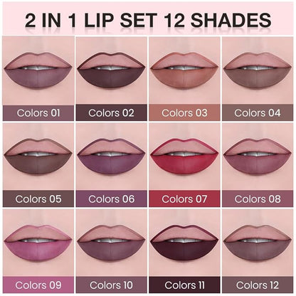 AMY'S DIARY 2pcs Matte Dark Red Lip Liner & Lipstick Makeup Set, Liquid Lipstick 24H and Lip Liner Set Matt Liquid Lips Make Up Waterproof Long Lasting (09#, 2 Pcs Set)