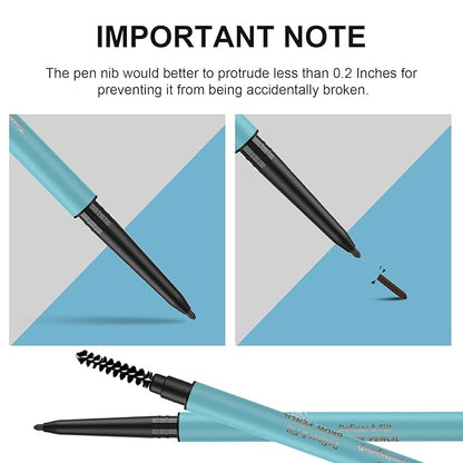 TurritopsisD Eyebrow Pencil Liner 【2-Pack Dark Brown】 Waterproof Long-Lasting Retractable Extra-thin Pen Built-in Brush Create Eye Brow Natural Makeup