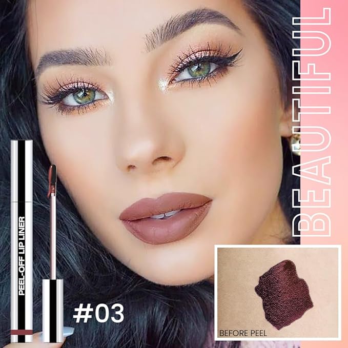 Matte Lip Gloss Stain-Peel Off Lip Liner Tattoo, Brownish Red Peel-Off Lip Tint，Long Lasting Peel Off Lip Stain, Waterproof Transfer-proof Lip Mask Lip Liner Peel Off Lip Gloss,Stayn Lip Makeup.03#