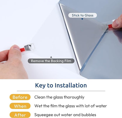 rabbitgoo Window Privacy Film One Way Window Tint for Home, Removable Reflective Heat Sun Blocking Anti UV Glass Door Covering, Mirror Tinting Film House Office, 23.6 in X 16.4 Feet, Silver