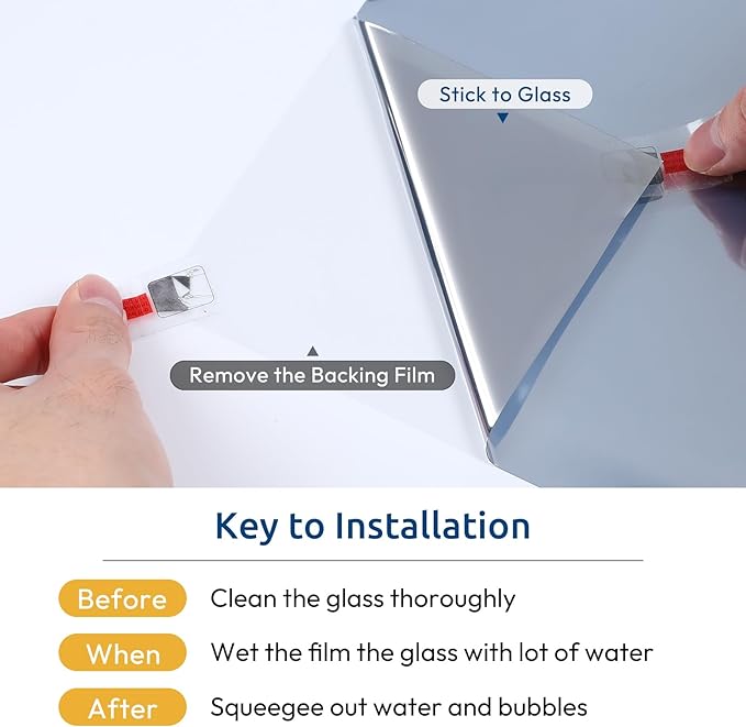 rabbitgoo Window Privacy Film One Way Window Tint for Home, Removable Reflective Heat Sun Blocking Anti UV Glass Door Covering, Mirror Tinting Film House Office, 29.5 in X 13.1 Feet, Silver