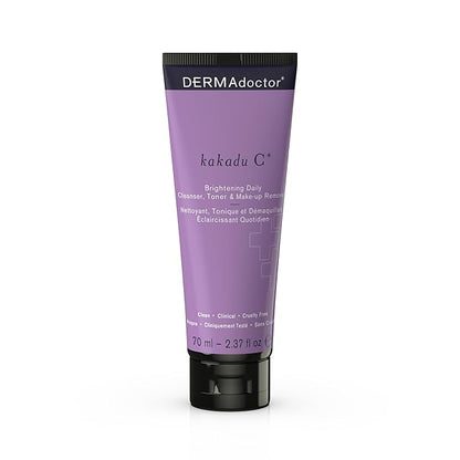 DERMAdoctor Kakadu C Dermatologist Formulated Vitamin C Brightening Daily 3 in 1, Exfoliating Face Wash, Toner, Make up Remover, Hydrating Facial Cleanser for Uneven, Dull Skin, Travel Size - 2.37 oz