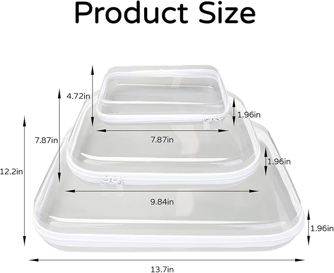 3PCS Clear Hard Plastic Zipper Case, Double Zippers Hard Pouch, Portable Travel Organizer Bin Clear Makeup Bag for Toy Storage, Snack Bag, Cosmetics, Pencil Case, Diaper Bag, Toiletry Bag