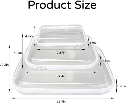 3PCS Clear Hard Plastic Zipper Case, Double Zippers Hard Pouch, Portable Travel Organizer Bin Clear Makeup Bag for Toy Storage, Snack Bag, Cosmetics, Pencil Case, Diaper Bag, Toiletry Bag