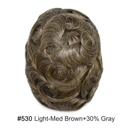 FACE MIRACLE Hair System for Men French Lace Mens Toupee Human Hair Replacement System Lace with PU Toupee for Men Male Hair Piece Wigs 6"X9" #530 5# MEDIUM LIGHT BROWN WITH 30% SYNTHETIC GREY