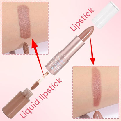 evpct 2 in 1 Nude Brown Glitter Metallic Shimmer Diamond Lipstick and Lip Gloss Set for Women Long Lasting Waterproof, Bronze Gold Sparkle Glitter Shiny Lipstick and Lip Liner Makeup Set, 03#