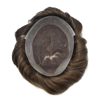 Mens Toupee Human Hair Piece French Lace Toupee for Man Hair System Indian Human Hair Replacement Systems V-Looped PU Front Hairpieces 8"X10" 2# DARKEST BROWN
