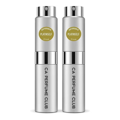 CA Perfume Impression of Platinself for Men Woody Floral Musk Scent Long Lasting Cologne for Men Eau De Parfum Travel Size Refillable Atomizer Spray 0.27 Fl Oz 8ml Pack of 2