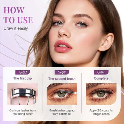 2 PCS Iron Wand Mascara Waterproof, Metal Wand Mascara Tubing, Long Lasting 3D Curling Eyelash, Eyes Makeup Smudge-Proof Separated Lashes Natural Length (Black)