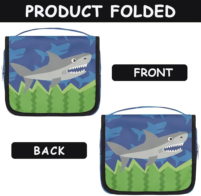 Funny Shark Hanging Travel Toiletry Kit Bag with Hook for Men and Boys, Ocean Animal Makeup Case Waterproof Cosmetic Bag Storage Bag Organizer for Accessories Toiletries