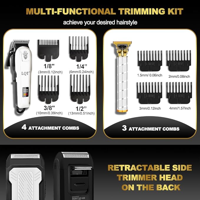 Clippers and Trimmers Set for Men Cordless Professional Hair & Beard Trimmer with Adjustable Lever and Large Battery Capacity, Electric Razor for Men, Ideal for Home Barber Shops