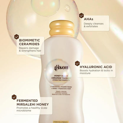 Gisou Honey Gloss Ceramide Therapy Hydrating Shampoo – Deeply Cleanses & Restores Moisture, Ceramides & AHAs, 8.5 Fl Oz (Wildflower Honey)