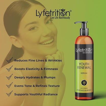 Lyfetrition Youth Renewal Serum (Skin and Face Formula) | 12 fl oz Large Bottle | With Aloe and Retinol