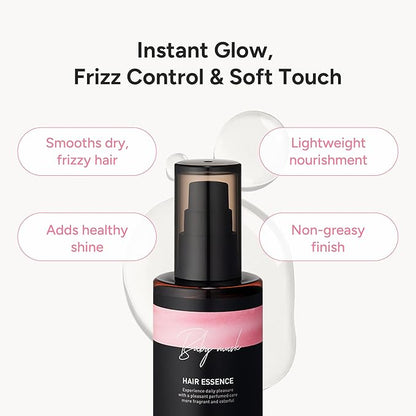 Perfumed Hair Oil & Serum 2-in-1 – Korean Essence Oil for Frizzy, Dry, Damaged Hair & Glass Hair Shine – Argan Oil & Amino Acids – Sulfate & Paraben-Free – Baby Musk, 100ml / 3.38 fl oz