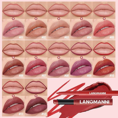 12Pcs Matte Lipstick + Lip Liner Pens Lip Combo Sets, Creamy Matte Lip Makeup Kit Long-Lasting Waterproof, Smudge-Proof Highly Pigmented Formula, Bold & Chic Shades Makeup Set (Bold Reds Collection)