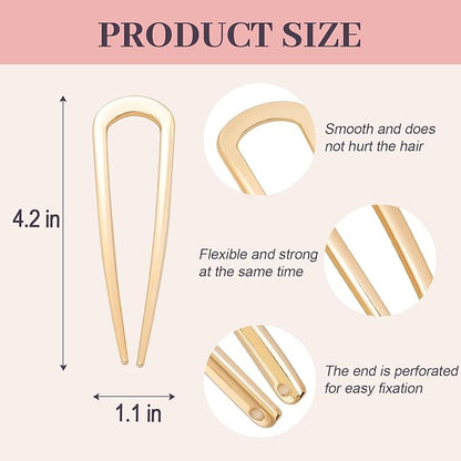 2PCS 4.2Inch French Hair Pins U-Shaped Pins for Women and Girls Fashion Metal Hair Pin French Twist Hair Pins for Buns, Updos,Stylish and Functional(set1-gold)