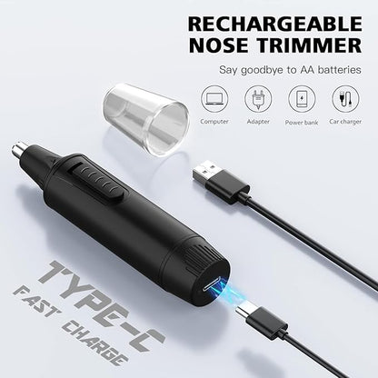 Nose Hair Trimmers for Men，Rechargeable Hair Trimmer 3 in 1 Painless Multifunctional Ear and Nose Hair Trimmer with IPX7 Waterproof Dual Edge Blades (Ink Black)