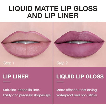 AMY'S DIARY 2pcs Matte Dark Red Lip Liner & Lipstick Makeup Set, Liquid Lipstick 24H and Lip Liner Set Matt Liquid Lips Make Up Waterproof Long Lasting (09#, 2 Pcs Set)