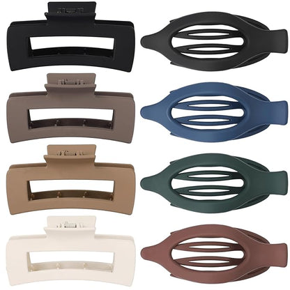 Hair Clips for Women 4.3 Inch Large Hair Claw Clips 8 pcs Square Claw Clips & Flat Hair Clips for Thick or Thin Hair French Concord Hair Barrettes Alligator Hair Accessories for Women (Dark Colorful)