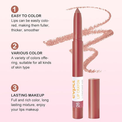 evpct Nude Lip Liner Crayon Pencils Set for Women, Matte Latte Nude Lip Stick Crayon Long Lasting, Lips Pencil Liner and Lipstick set, Lipliner Pencil, 24 Hours Long Wear Lipstick Built-in Sharpener