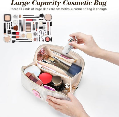 Personalized Initial Makeup Bag,Christmas Gifts for Girl,Preppy Bag Cosmetic Travel Bag Women,Travel Toiletry Organizer,Large Capacity Corduroy Stuff Bag,Cute Cosmetic Pouch Skincare Bag-J