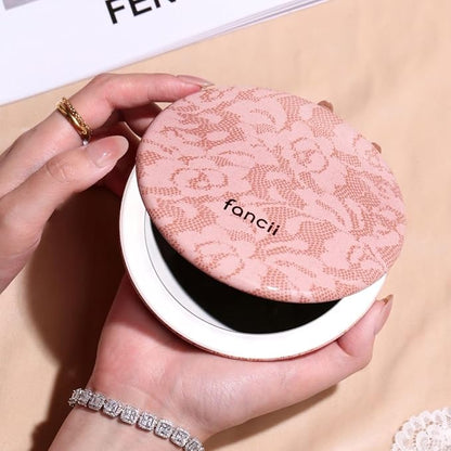 Fancii Taylor LED Lighted Travel Makeup Mirror, Rechargeable, 10x /1x Magnifying, Tru-Glow Lighting System, XL Large 5” Wide | Compact Mirror for Purses (Mocha Lace)