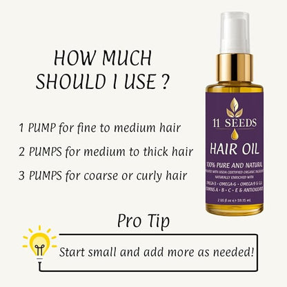 Hair Oil Naturally Enriched with Omega-3-6-9, GLA, Vitamins A, B, C, E, Lightweight Blend Supports Revitalize, Shine, Frizz Control, Color Safe, Helps Reduce Split Ends, UV & Heat - Silicone Free