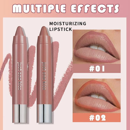 2Pcs Pinky Nude & Coral Hydrating Cream Lipsticks Lip Crayon for Women, Moisturing Lipstick Longwear Lip Liner Crayon Set for Ombre Shades, Matte Creamy Natural Nourishing Tinted Lips Balm Set
