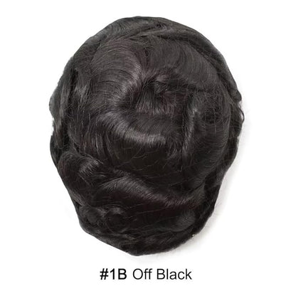 FACE MIRACLE Mens Toupee Lace Front Hairpieces Soft Human Hair Replacement System Natural Hairline Toupee for Men French Lace Poly V-Looped Mens hair Units 6"X8" 1B# OFF BLACK