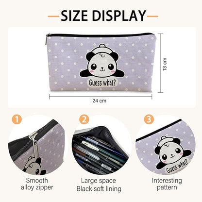 Cute Baby Panda Guess What It's Pug Butt Cosmetic Bag, Purple Makeup Case for Teen Girls & Women, Canvas Zipper Pouch