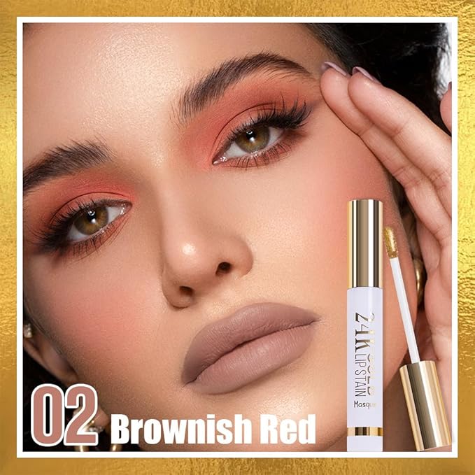 2Pcs 2025 New 24K Gold Liquid Lip Gloss Peel Off Lip Stain Tattoo with Tweezer, Lips Stain Peel Off Masque, Long Lasting Waterproof Lip Tint Stain, Transfer-proof for All Skin Types 01#+02#
