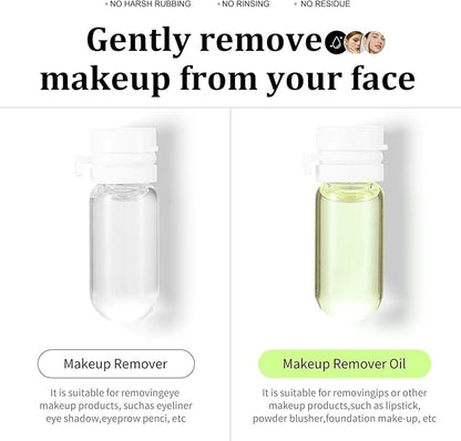 2 in 1 Disposable Makeup Remover Set, Portable Mini Liquid Remover Oil serum 10 Pieces, Includes 20 Remover Cottons, Natural Deep Cleanser for Face, Portable Skincare Facial Oil