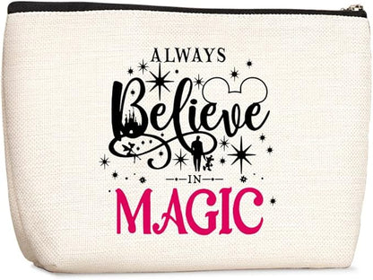 Wenboco Cartoon Mouse Stuff Decor Animal Lovers Gift Cosmetic Bag for Women Always Believe In The Magic Makeup Bag Cute Mouse Pouch Travel Bags Skincare Toiletry Bag Cartoon Mouse Makeup Bag