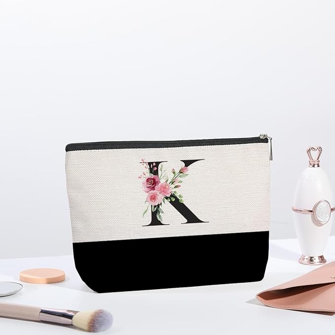 Initial Makeup Bag, Personalized Gifts for Women, Personalized Makeup Bag, Bridesmaid Gifts, Cosmetic bags for Women (Letter K)