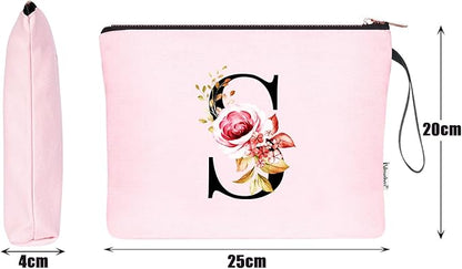 Vavabox A-Z Personalized Makeup Bag, Birthday Gifts for Women Mom, Gifts for Best Friend, Bride Bridesmaid Cosmetic bag (S, Pink)