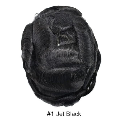 FACE MIRACLE Hair System for Men French Lace Mens Toupee Human Hair Replacement System Lace with PU Toupee for Men Male Hair Piece Wigs 7"X10" 1#JET BLACK