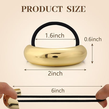4PCS Gold Hair Ties, Metal Hair Ties for Thick Hair, Elegant Durable Round Geometric Design Hair Cuffs, Gold Hair Accessories for Women, Stretchy Non-Damage Ponytail Holders Christmas Gifts