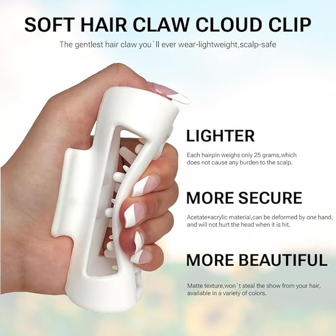 Silicone Hair Clips, Cloud Hair Pins for Women, 3.9 inch Soft Hair Claw Clip for Thick/Fine/Thin/Curly Hairstyle, Amber 2 Pack