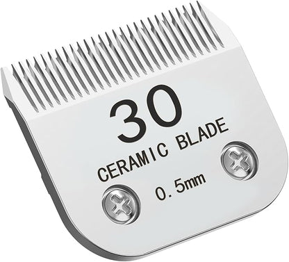 Docal 30# Silver Detachable Clipper Ceramic Blades, Dog Grooming Clipper Replacement Blades Compatible with Dog Clippers, KM Series Clippers, Most A5, Size 30, Cut Length 1/50"(0.5mm)