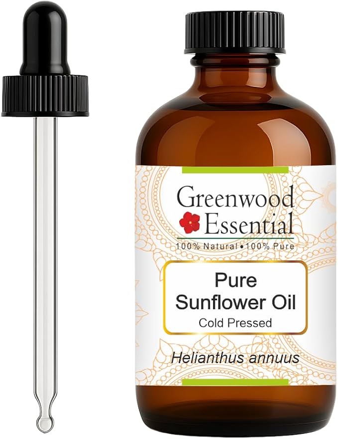 Greenwood Essential Pure Sunflower Oil (Helianthus annuus) with Glass Dropper Cold Pressed 120ml (4 oz)