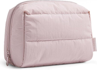 BAGSMART Puffy Makeup Bag, Wide Opening Cosmetic Bag Compact & Spacious, Water-Resistant Travel Organizer Pouches for Women (Baby Pink)