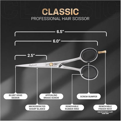 Hair Cutting Scissors-Professional Hairdressing Scissors for Women,Men,Hair Stylists,Salon,Barber- 6.5-Inch Stainless Steel Hair Scissors with Finger Rest (Classic Scissor Shinny Polish)