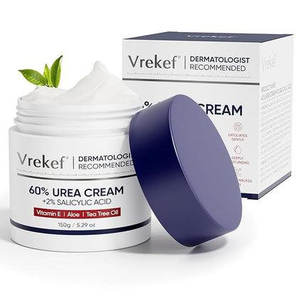 Urea Cream 60 Percent for Feet Maximum Strength, Urea Cream 60% Plus Salicylic Acid 2%, Foot & Hand Cream for Dry Cracked