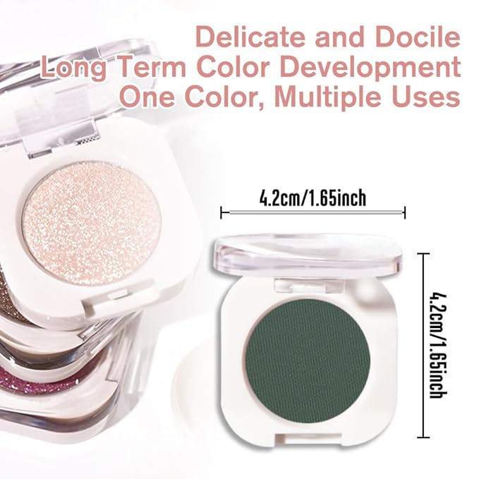 Forest Green Matte Single Eyeshadow, Lightweight Blendable Mini Eye Shadow for Older Women, Monochrome Eyeshadow Palette Makeup Pigmented Waterproof, Vegan & Cruelty-Free, 16