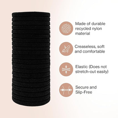 Kitsch Black Hair Ties No Damage - Strong, Stretchy Hair Bands | Soft Nylon Ponytail Holders, Snag-Free Rubber Bands, Perfect for Updos & Braids | Ideal Gifts for Women - Black, 20pcs