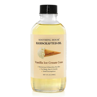 Vanilla Ice Cream Cone Body Oil - Premium Non-Greasy Oil & Body Moisturizer for Dry Skin & Glowing Skin with Sweet Almond, Jojoba, and Vitamin E Oil, 4 Fl OZ