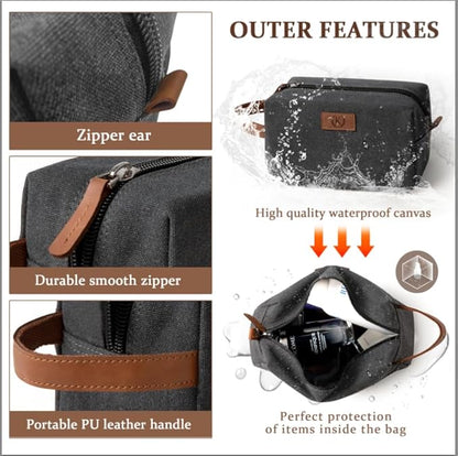 Janhavi Travel Essentials Toiletry Bag Waterproof,Canvas Initials & Wheat Ear, Groomsmen Gifts, Men's Accessories Organizer, Travel Bags for Men, boyfriends Gift Box for Men (Dark Grey O)