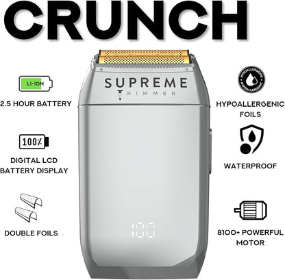 Supreme Trimmer Crunch STF602 – Waterproof Double Foil Shaver for Men | 150 Min Runtime, Wet/Dry Cordless & Corded Electric Razor | Hypoallergenic Foils for Face, Head & Stubble