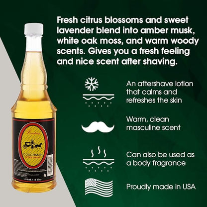 Lustray Coachman After Shave Lotion, Instantly Cools, Tones, Refreshes The Skin After Shaving 14 fl oz